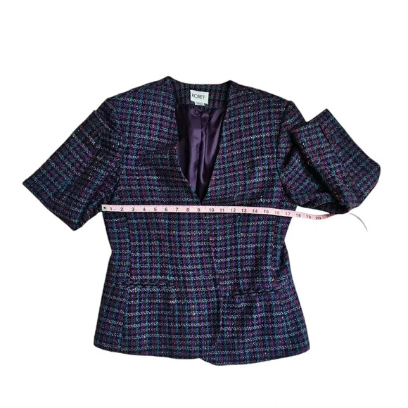 Vintage 80s Koret Purple Tweed Wool Blazer Sz 10 Preppy Career Academia Chic - Picture 6 of 7